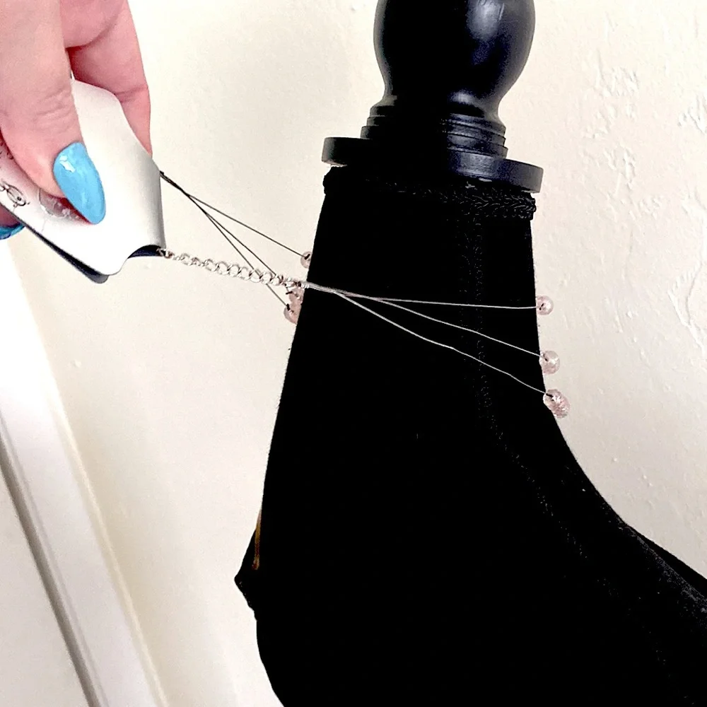 Silver “Invisible” Necklace With White And Hot Pink Beads - Picture 16 of 16